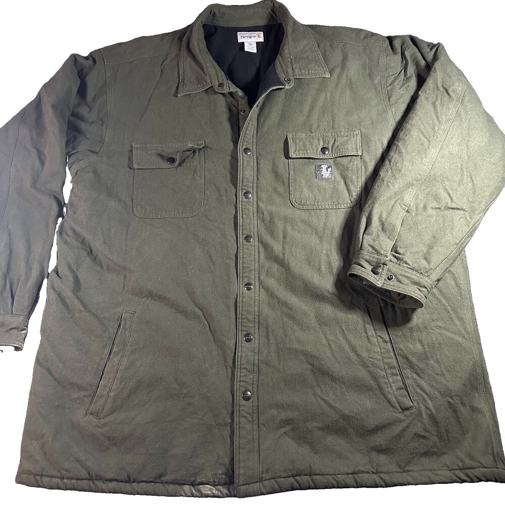 Carhartt Chore Flannel Shirt Jacket 3XLT Moss Green Quilt Lined Shacket 100093